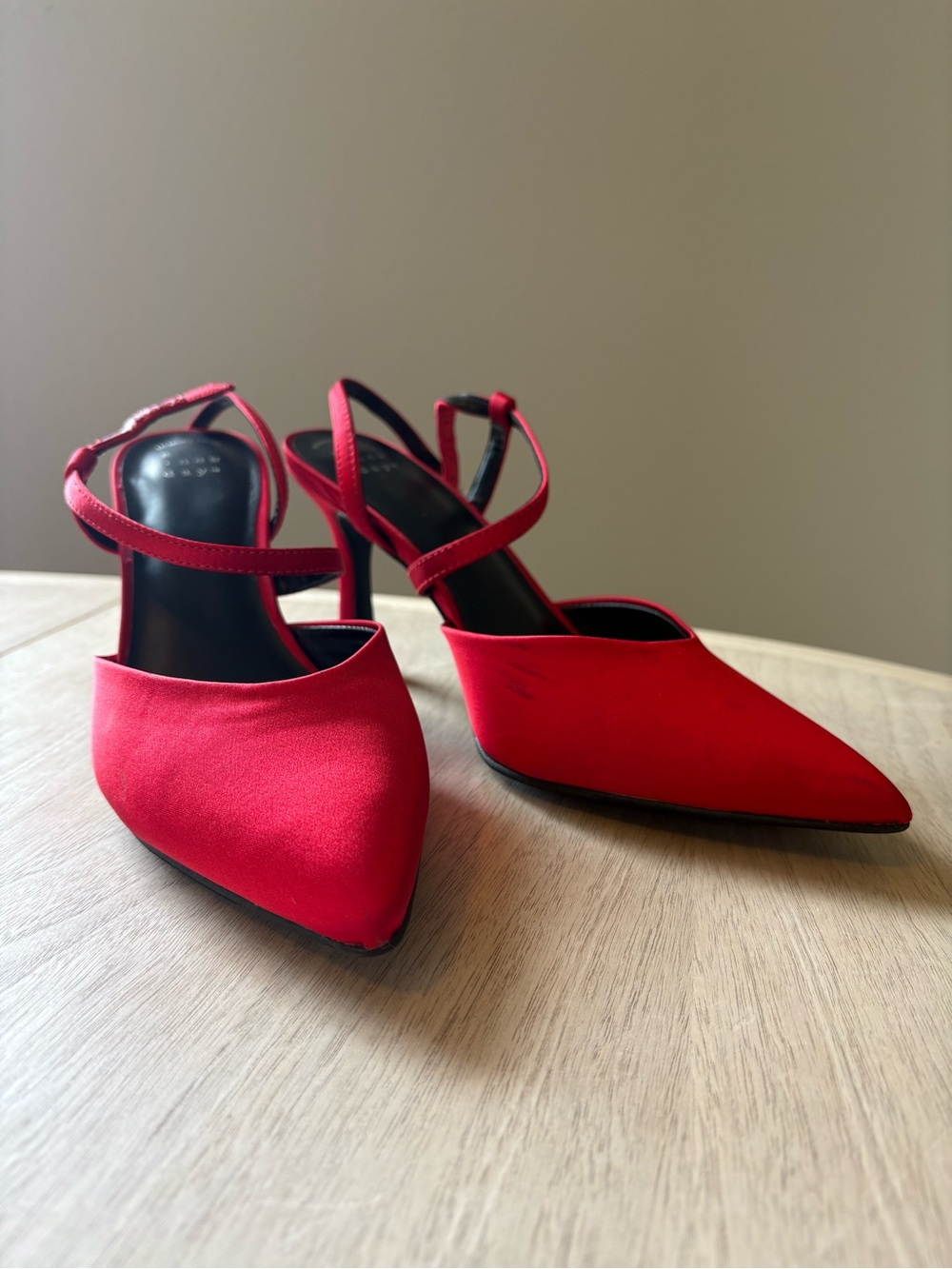 A New Day Red Satin Pointed Toe Heels - Picture 7 of 9